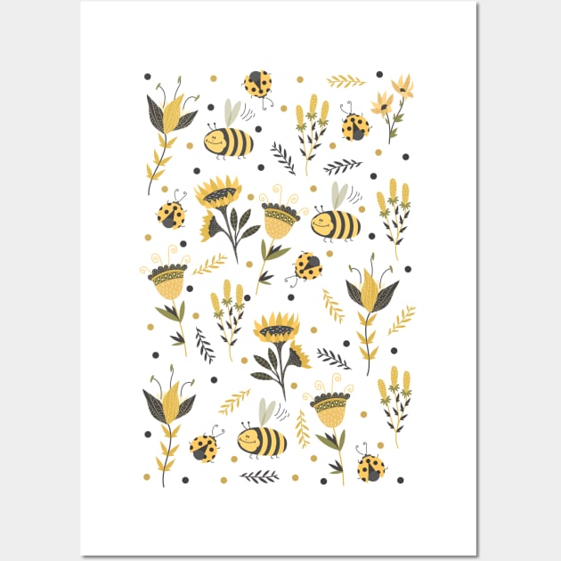 Bee and ladybugs Wall Art by JuliaBadeeva